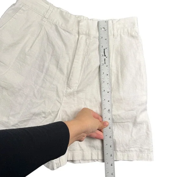 Love Tree Women Linen Blend Pleated High Waist Shorts White Cream Large L 580 - Picture 4 of 8